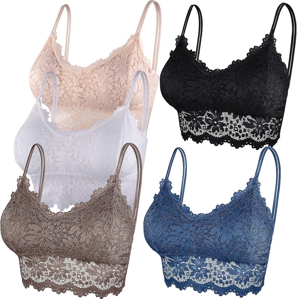 Kanten bralettes voor vrouwen, 5 stuks, gewatteerde bandeau-beha