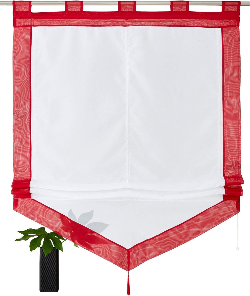 Panneaux Panneaux transparante vitrage met tweekleurig design met kwastjes, raamgordijnen, 140 x 45 cm (h x b), rood, 1 stuk verpakt