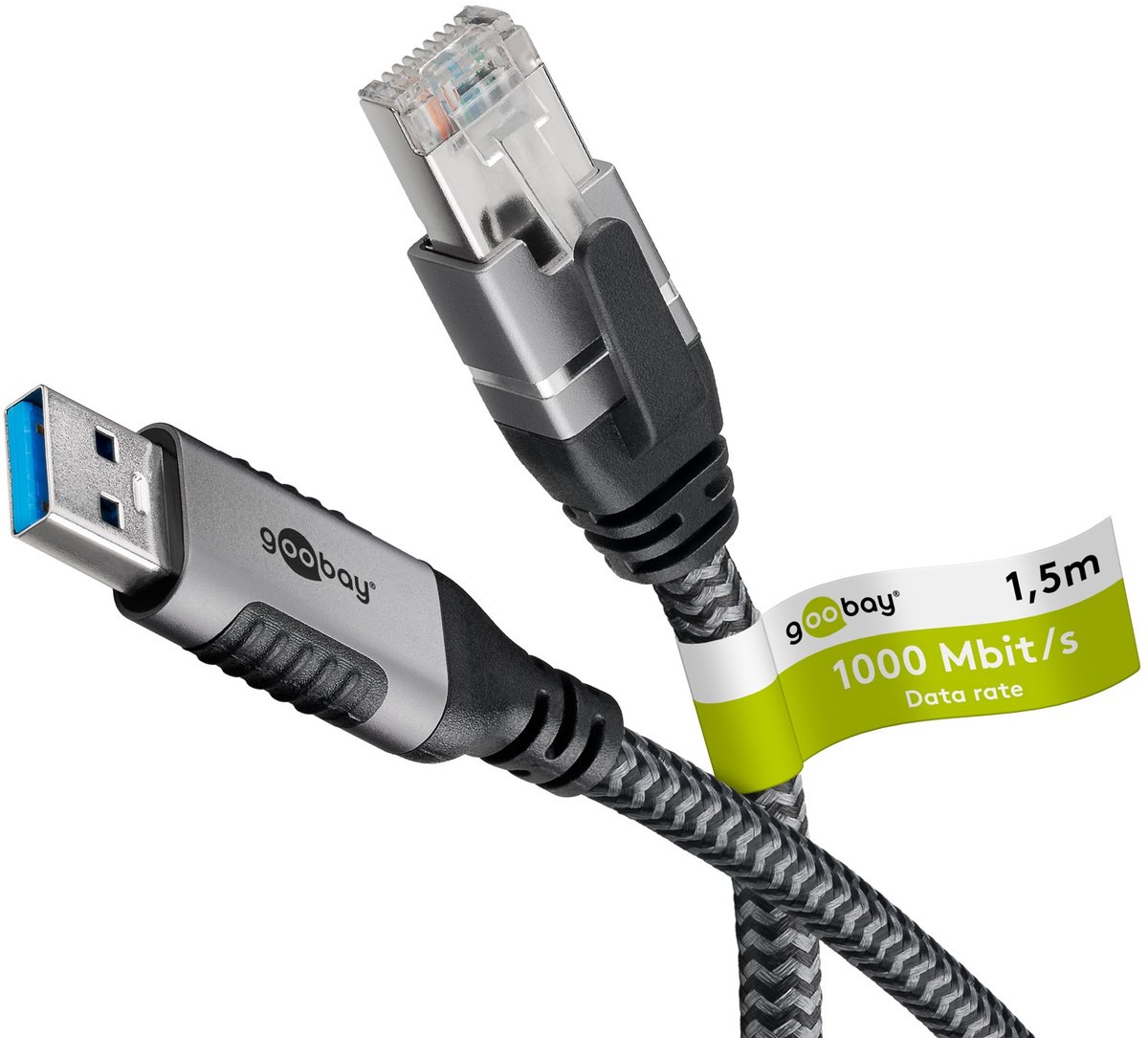Image of Goobay Ethernetkabel USB-A 3.0 naar RJ45 zwart, 1,5 m, sluit router