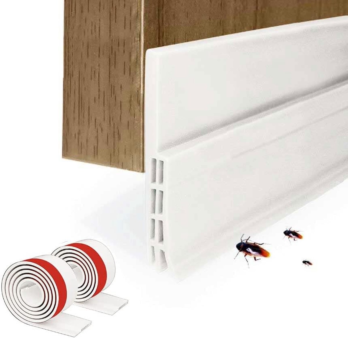 Set van 2 deurafdichtingsstrips, 100 cm, zelfklevende afdichtingsrubber afdichtstrips, wit, afdichtingstape voor deuren, tegen insecten, reserveafdichting, weerbestendig blokker