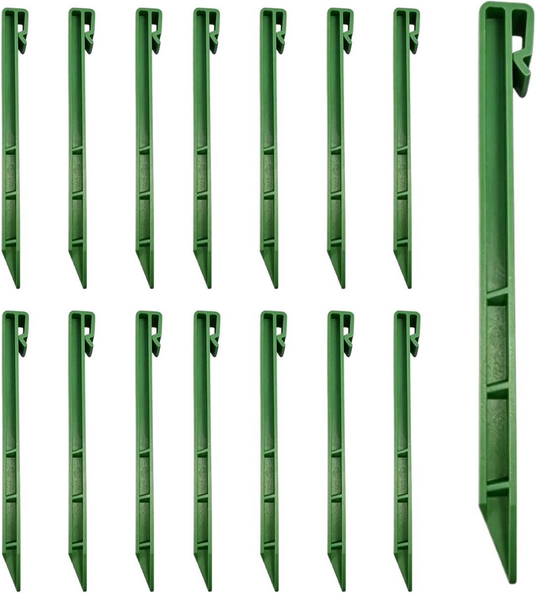 15 stuks kunststof haringen, grondpennen van kunststof, gazonrand, kunststof, robuust, haringen 24 cm, grondankers met weerhaken, geschikt voor gazonranden, hekpalen en tenten, groen