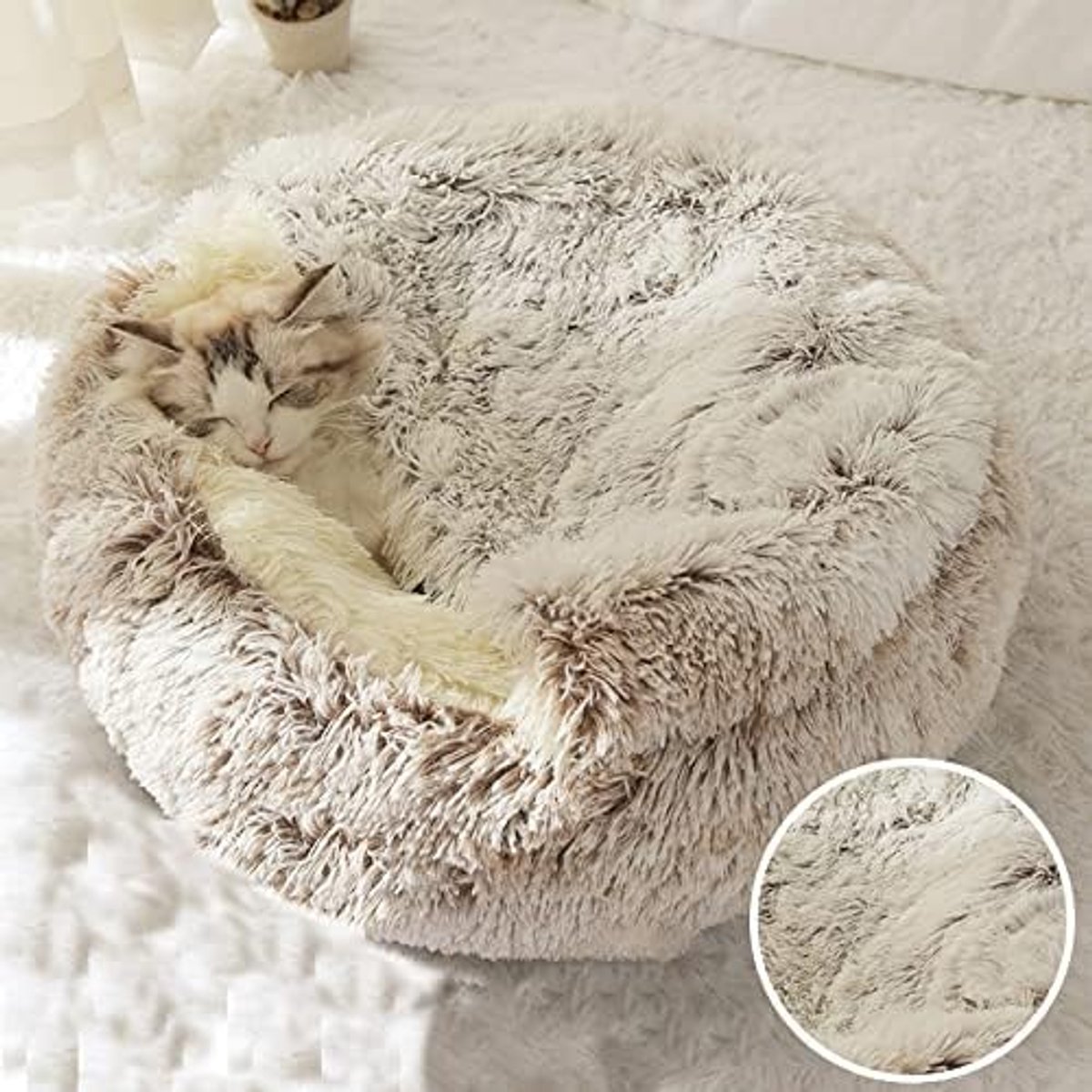 Winter lange pluche huisdier bed bed ronde kat kussen kat huis 2 in 1 warme kat mand kat slaap tas kat nest kennel for kleine hond kat Honden bed