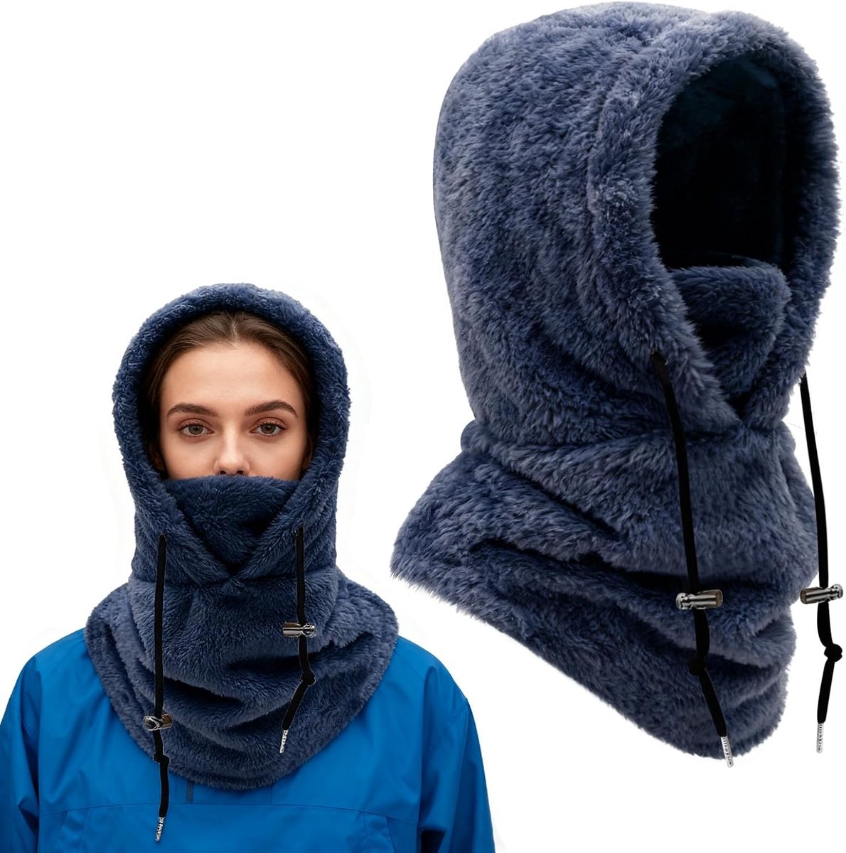 Fleece bivakmuts, uniseks, winddicht, skimasker, gezichtsbedekking, multifunctionele wintermuts, fleece snood capuchon met nekwarmer voor dames en heren, voor sport en outdoor