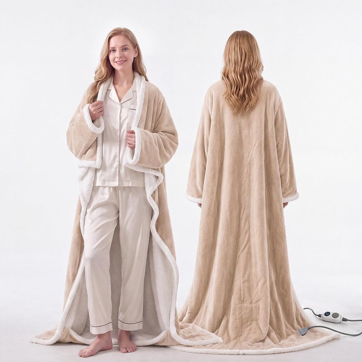 Elektrische warmtedeken met voetzak, 6 warmtestanden en 2-10 uur automatische uitschakeling, beige, 127 x 177,8 + 45,7 cm