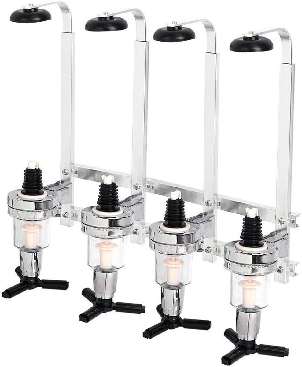 Wandmontage flessenhouder voor 4 flessen, drankdispenser voor bar en keuken, perfect voor sterke dranken en cocktails