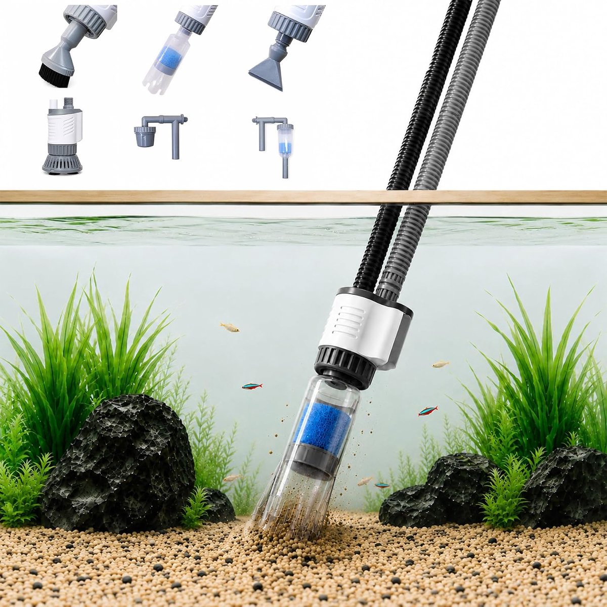 Elektrische aquariumbodemreiniger, 30 W aquariumstofzuiger en waterwisselaar