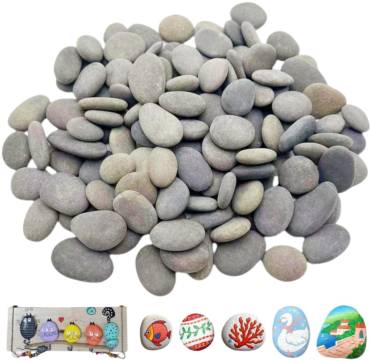 40 stuks platte stenen om te beschilderen 1-3 cm gladde kiezelstenen, decoratieve stenen, natuursteen, platte stenen om te beschilderen voor kleurrijk schilderen en decoratie, grijs