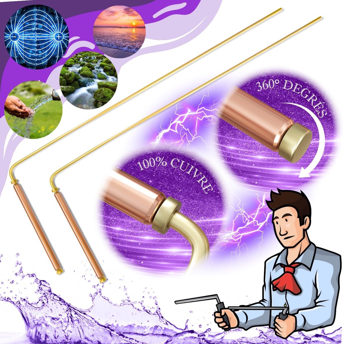 Messing en koper PREMIUM / Radiesthesie dowsing rods - Wateraders opsporen