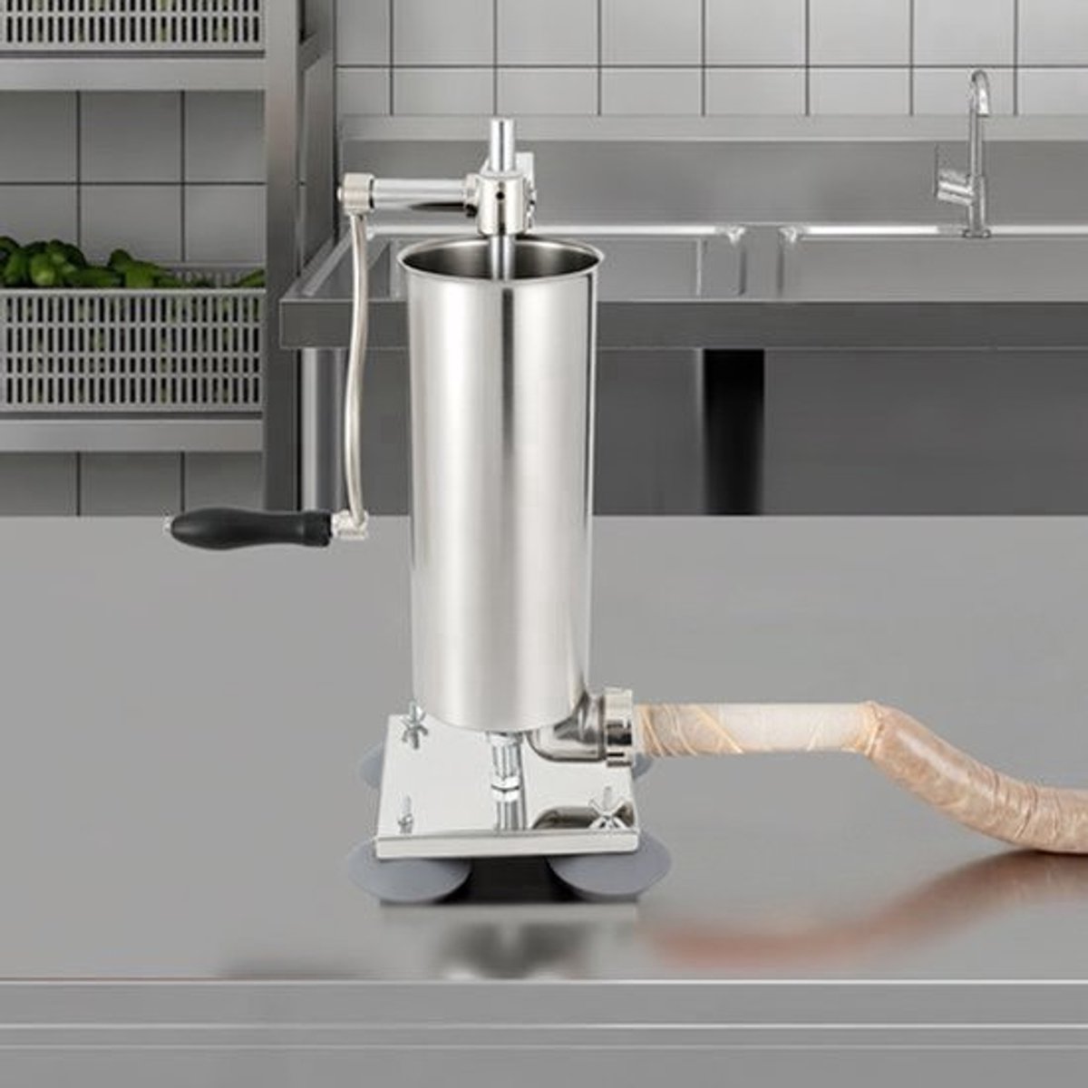 Worstenvuller Handmatig - 3L Capaciteit - RVS En Aluminium - Zilver - Voor Thuiskeuken Vleesverwerking