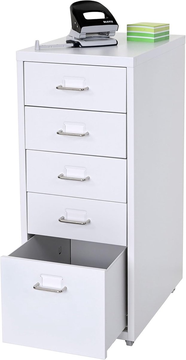 Boston T851AM, ladekast, stalen kast, 69 x 28 x 41 cm, 5 schuifladen, wit