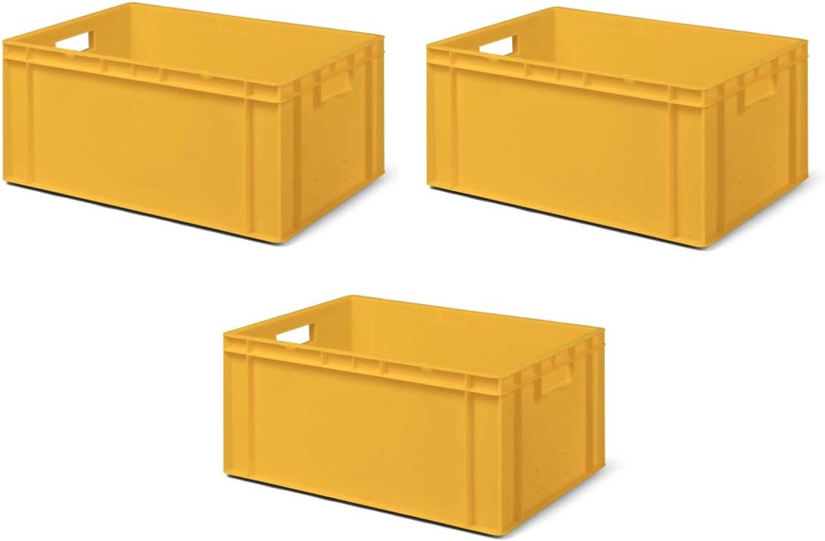 3 stuks transportstapelbakken TK627-0 geel, lxbxh 600x400x270 mm, uit PP, volume: 51 liter, echte industriële kwaliteit ook geschikt voor voedsel