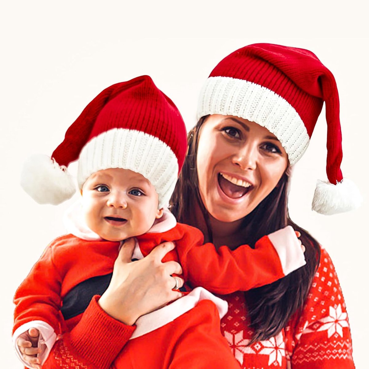 Kerstmuts voor volwassenen en kinderen, kerstman hoeden voor pasgeborenen mannen vrouwen, rode gebreide muts ouder-kind grappig kerstkostuum voor kerstfeesten