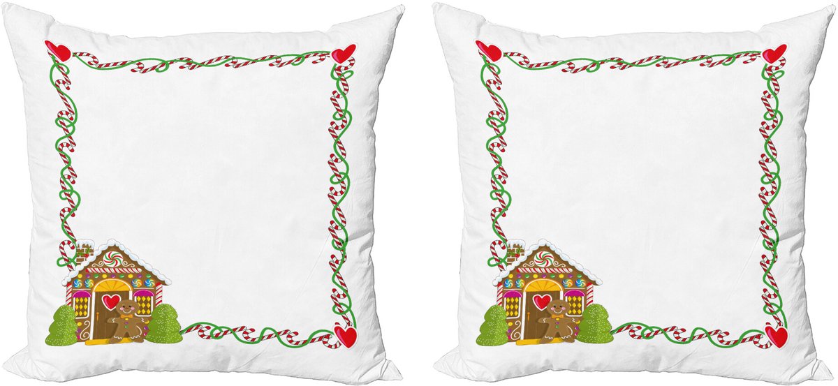 ABAKUHAUS Kerstmis Sierkussenhoes Set van 2, Lebkuchenhaus, Modern Accent Dubbelzijdige Digitale Print, 45x45, Meerkleurig