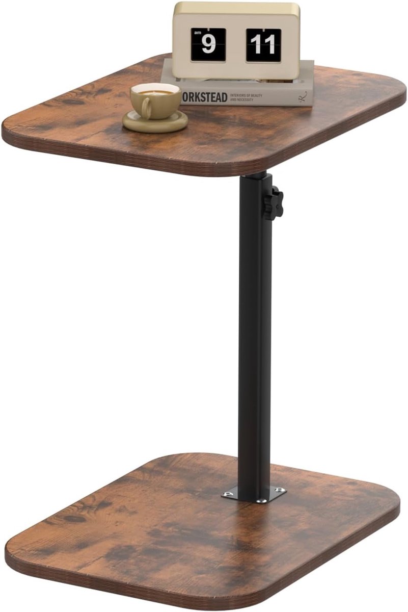 Roltafel voor bed, bank, gamer, ergonomische computertafel met monitorstandaard, voor woonkamer, slaapkamer, 40 x 30 x 80 cm, C-vorm, gevlamd hout