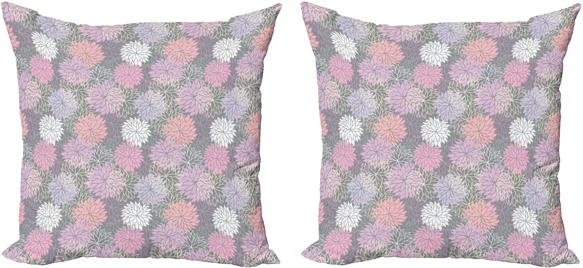ABAKUHAUS Roze en Grijs Sierkussenhoes Set van 2, Botanischer Bloesem, Modern Accent Dubbelzijdige Digitale Print, 50x50, Blush Flieder Grijs