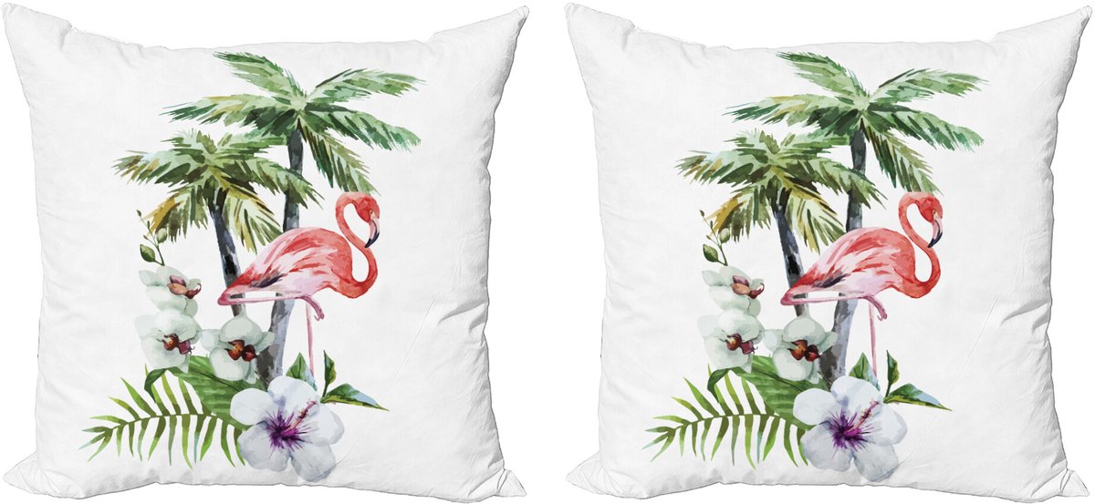 ABAKUHAUS Flamingo Sierkussenhoes Set van 2, Aquarel-Kunst-Bomen, Modern Accent Dubbelzijdige Digitale Print, 40x40, Meerkleurig