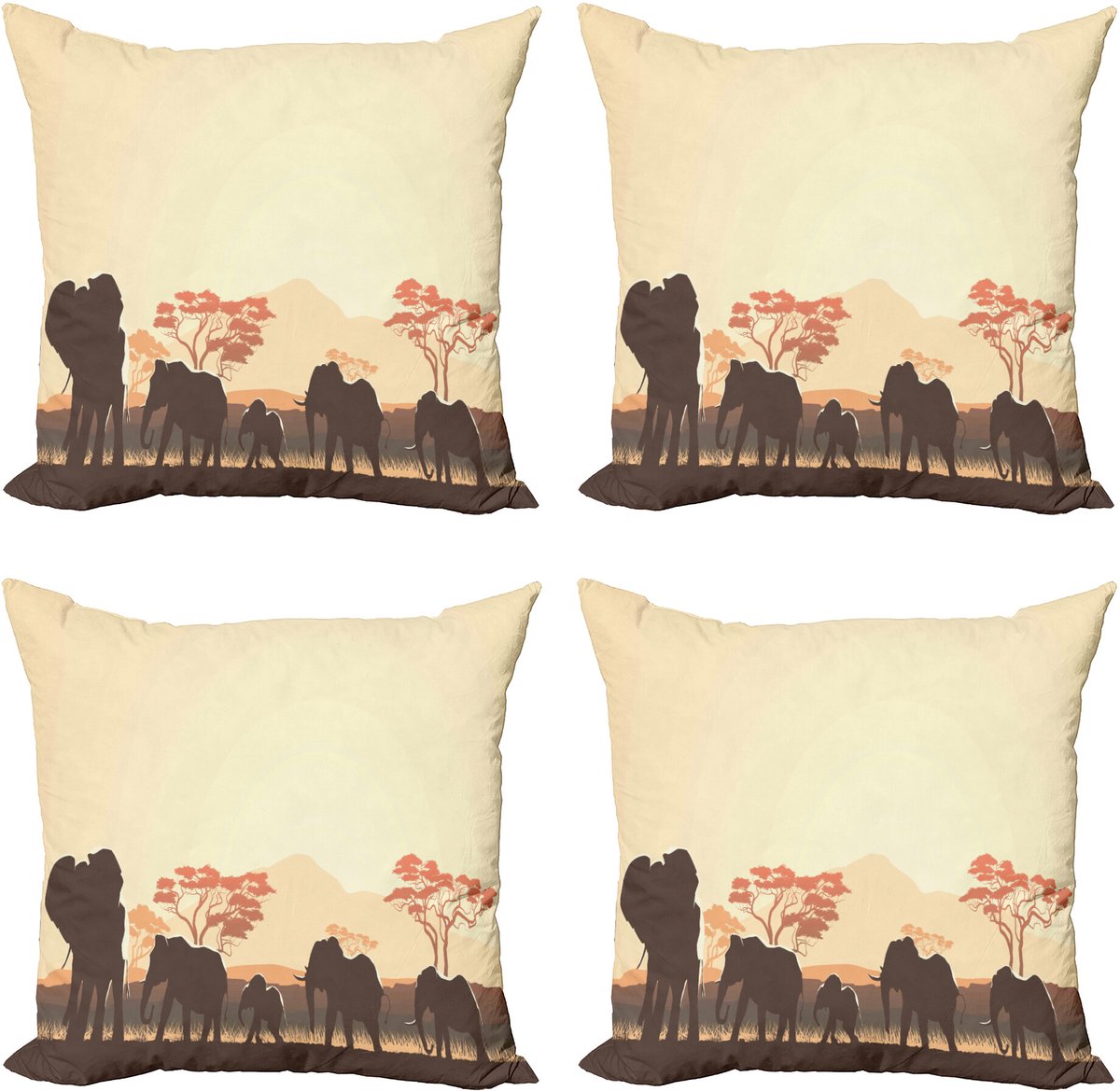 ABAKUHAUS Afrikaans Sierkussen Kussenhoes 4er Set, Safari-Tierelefant, Modern Accent Dubbelzijdige Digitale Print, 45 x 45 cm, Hellgelb Bruin