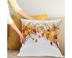 ABAKUHAUS Fallen Kussenhoes, Cartoon Ahorn Herfst-Boom, Van Kleurechte Wasbare Stof, Dubbelzijdige Print met Stevige Ritssluiting, 45 x 45 cm, Oranje Wit