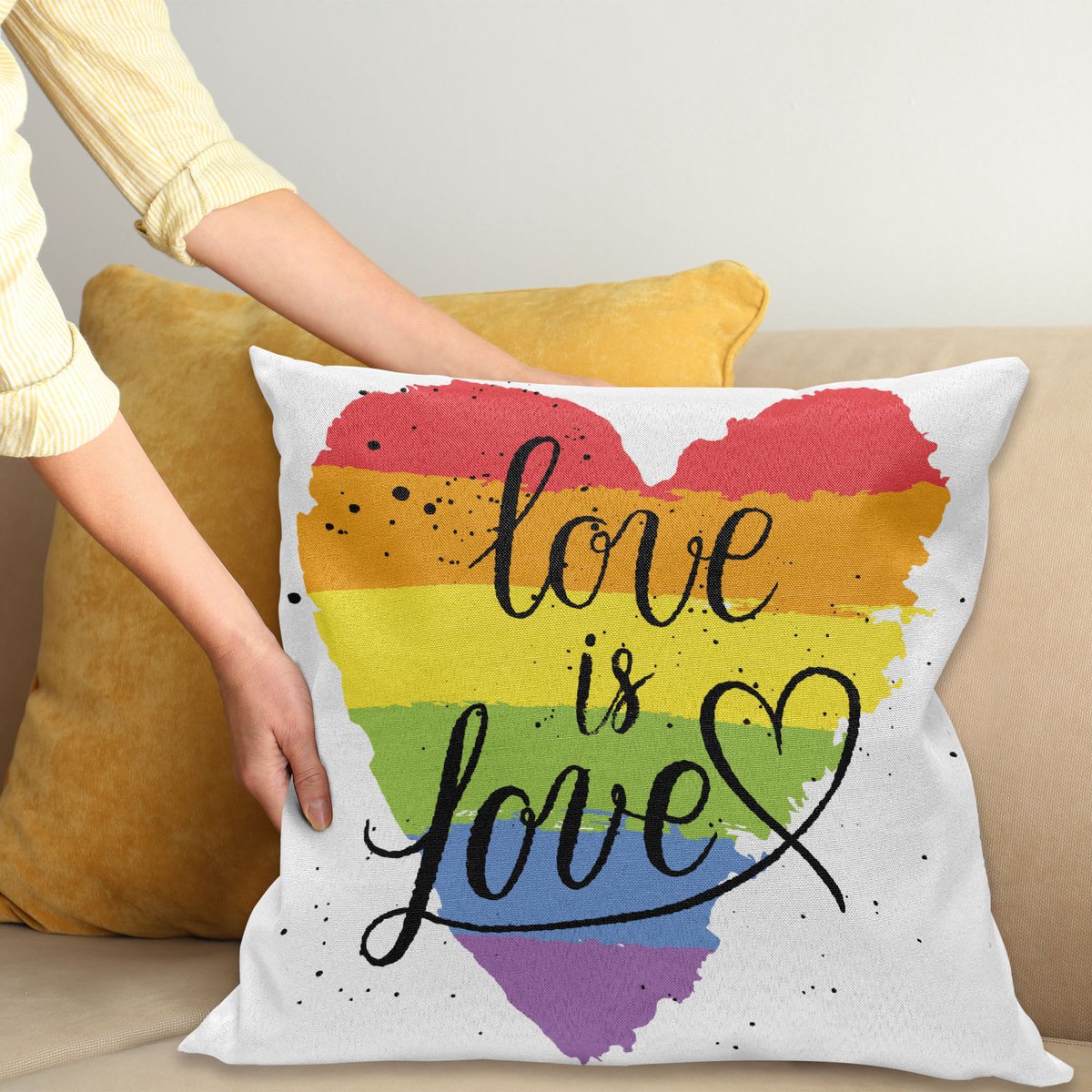ABAKUHAUS Stolz Kussenhoes, Liefde ist Liefde Kunst LGBT, Met Ritssluiting, Wasbaar, Dubbelzijdige Digitale Print, Heldere Kleuren, Hoogwaardige Stof, 45 x 45 cm, Meerkleurig