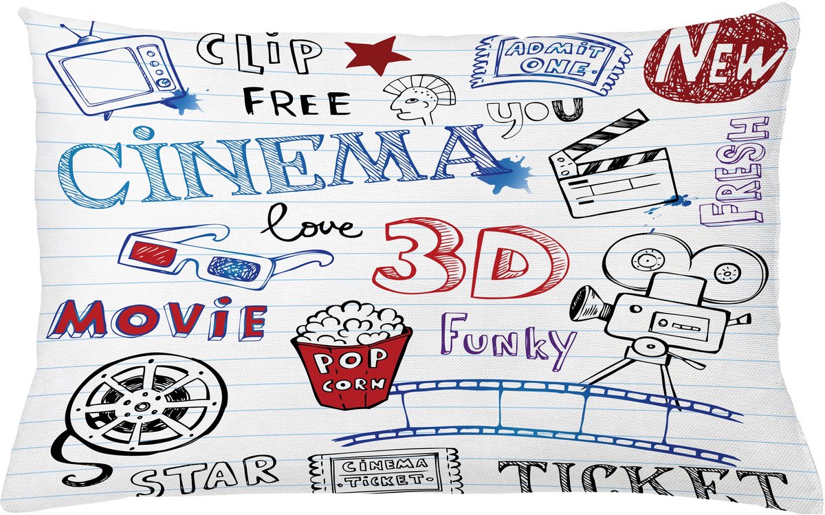 ABAKUHAUS Kino Kussenhoes, Notebook Doodle, Kussenhoes met Dubbelzijdig Patroon, Heldere Digitale Print, Kleurecht, met Ritssluiting, 65 x 40 cm, Meerkleurig