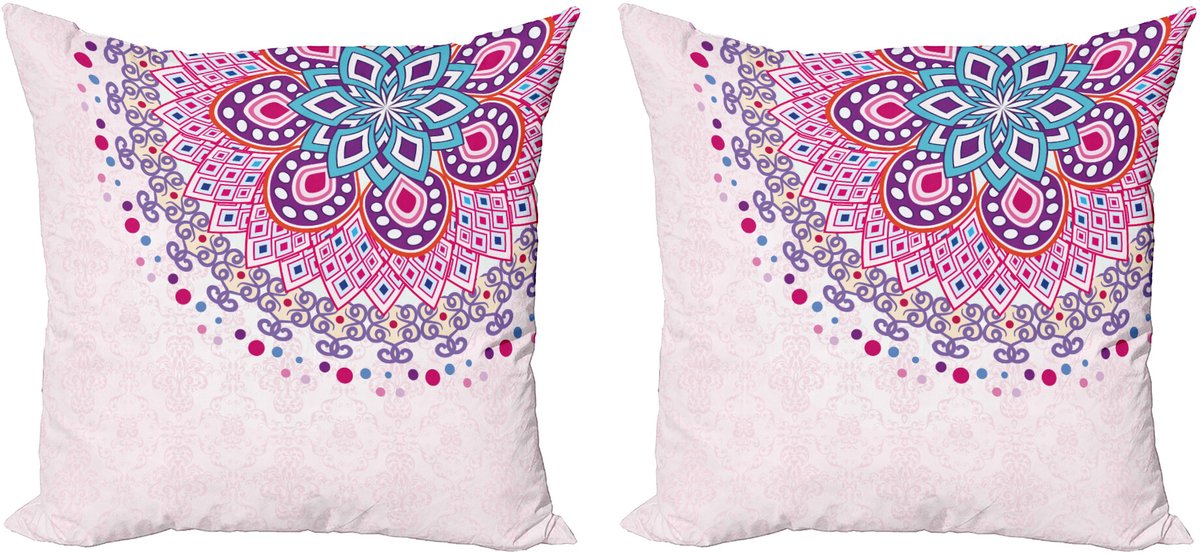 ABAKUHAUS Mandala Sierkussenhoes Set van 2, Ornamenteel, Modern Accent Dubbelzijdige Digitale Print, 40x40, Lichtroze Lila