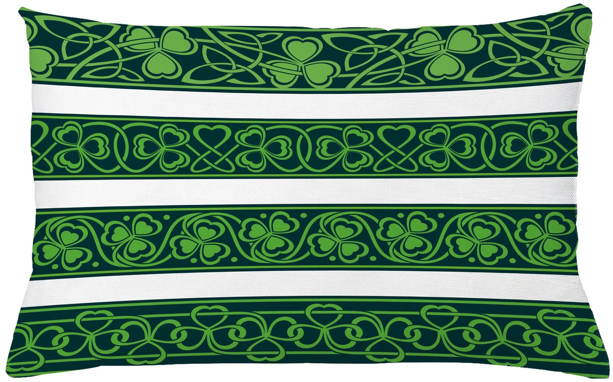 ABAKUHAUS irisch Kussenhoes, Shamrock Borders Kunst, Wasbare Kussenhoes met Ritssluiting, Kleurechte Heldere Kleuren en Dubbelzijdige Print, 65 x 40 cm, Bos Groen Wit