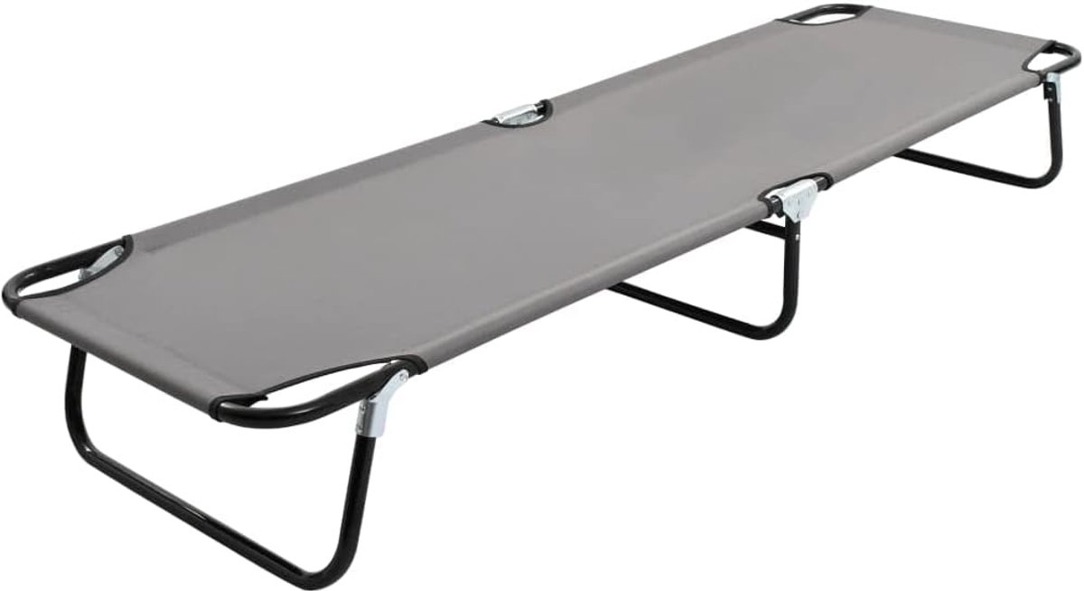Campingbed, zonnebed, grijs, stalen frame, 1 stuk, voor volwassenen, camper, tuin, strand, park