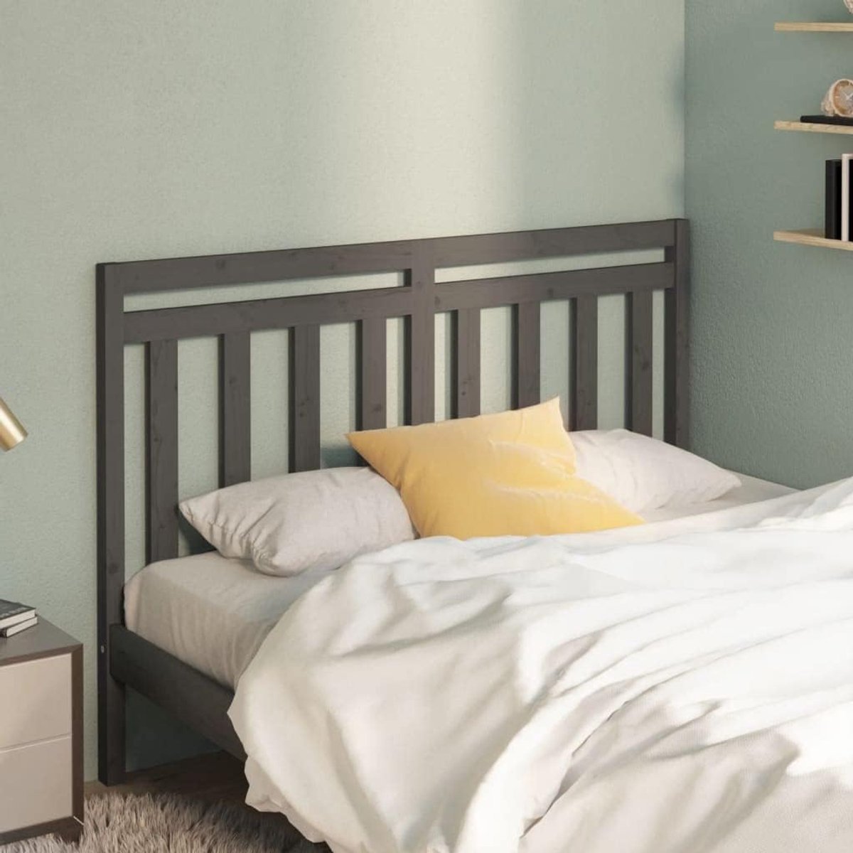 Houten hoofdeinde, grijs, 156 x 4 x 100 cm, grenenhout, bedhoofd, modern design, voor bedden zonder hoofdeinde, 4 cm dik, rustieke look, natuurlijke nerf