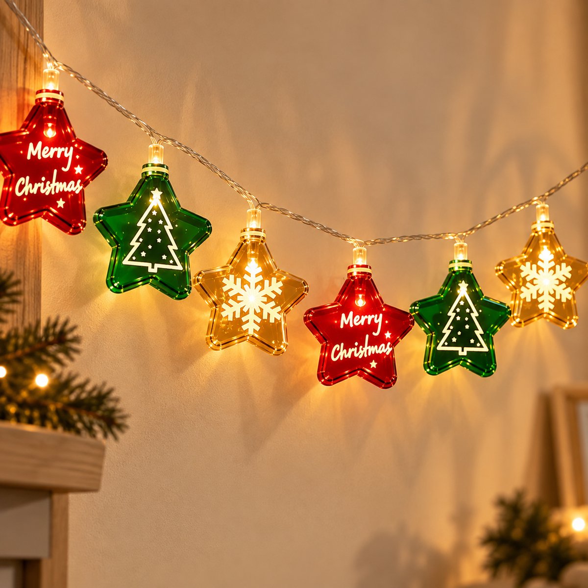 Nina’s Giftshop® Kerstverlichting 3 Meter – Kerststerren Lichtslinger – 20 LED – Warm Wit Licht – Kerstdecoratie – Kerstlampjes – Lichtsnoer – Woondecoratie – Kerstcadeau