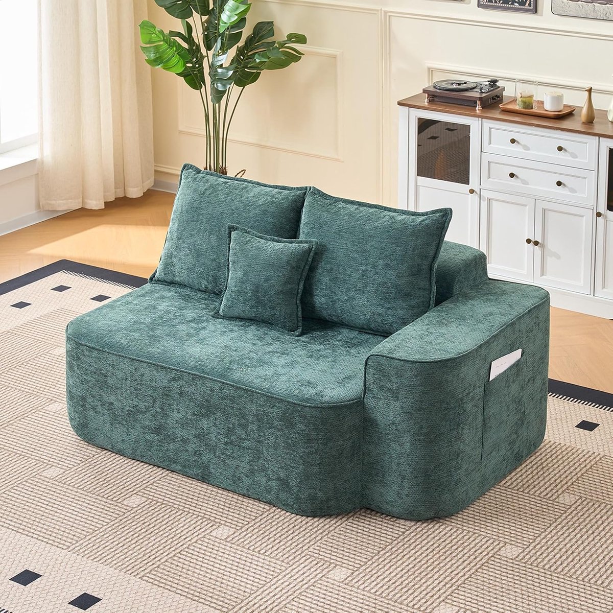 3-delig woonkamer-sofaset met chaise longue, 3-zits & loveseat Loveseat Cloud, zacht botloos design van chenille, voor woonkamer & family-lounge (Groen, 2-zits)
