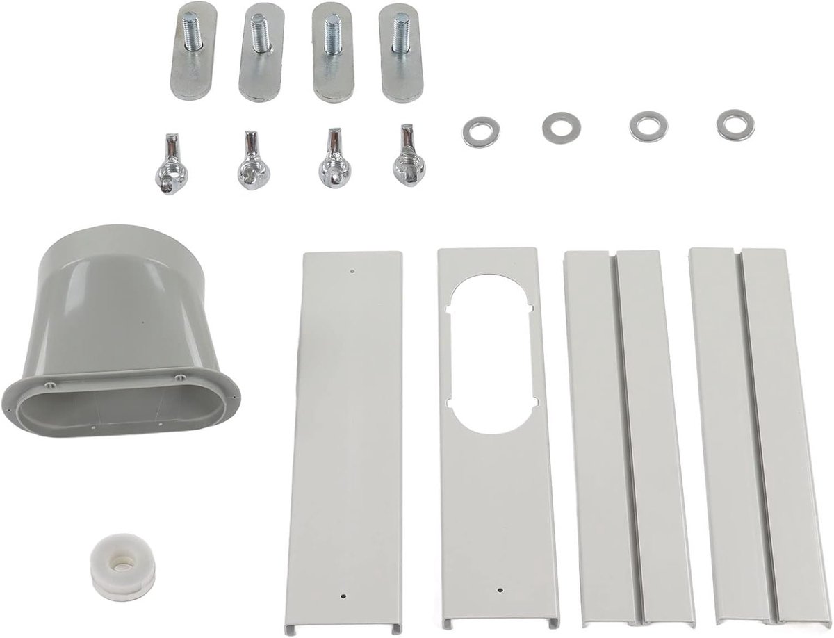 Raamventilatieset voor draagbare airconditioner met afvoerslang (15 cm/5,9"), van PVC, met in hoogte verstelbaar afdichtingspaneel voor verticale of horizontale schuiframen