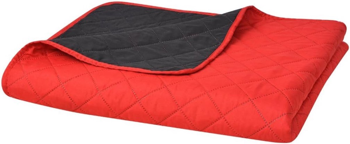Dubbelzijdige gewatteerde sprei, warme deken, 220 x 240 cm, quilt, machinewasbaar, rood en zwart