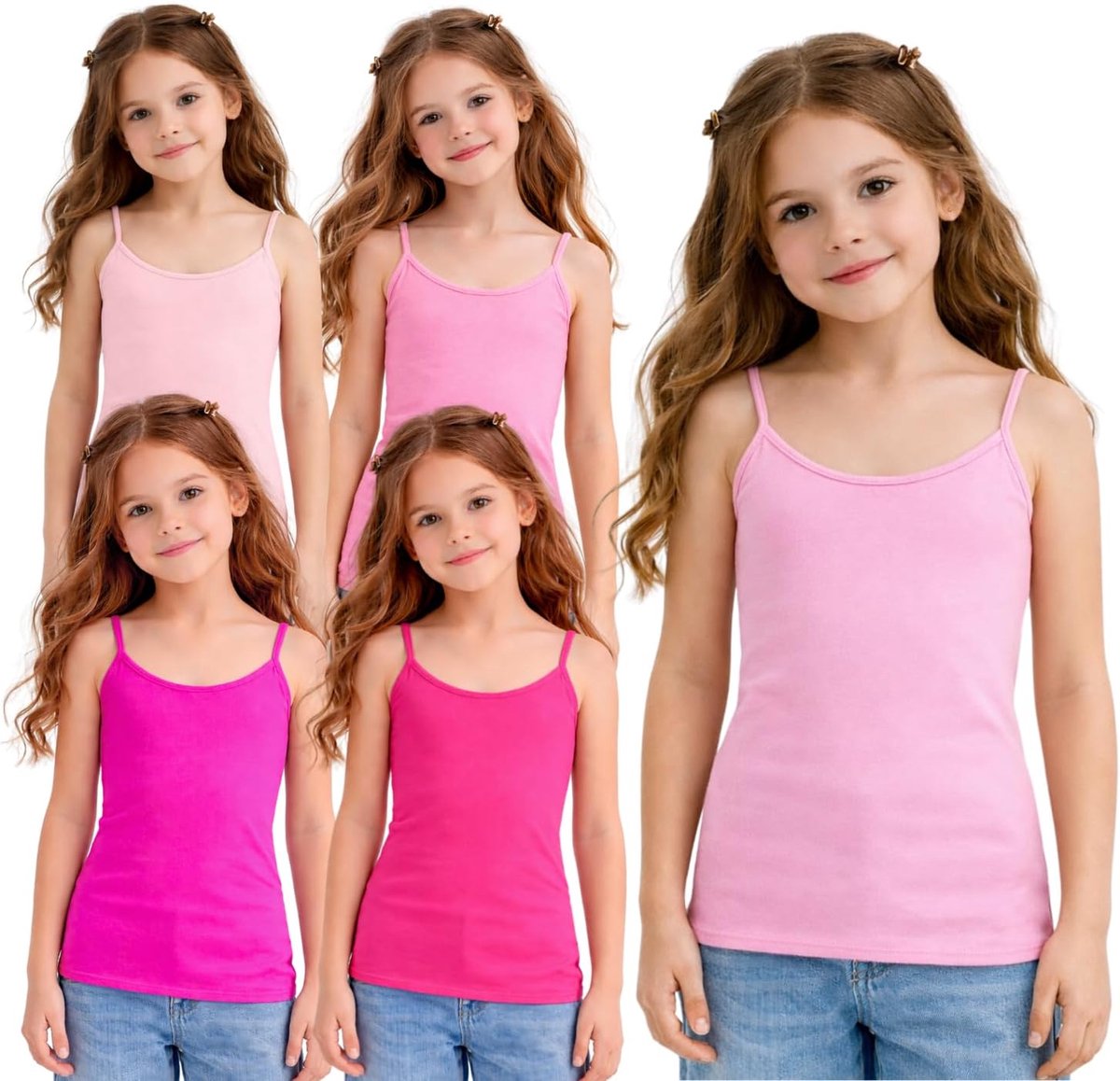 Set van 5 mouwloze tanktops voor meisjes en kinderen, spaghettibandjes, effen hemdje, hemdje, basislaag, kinderen, zomer, lichtgewicht, work-out, hemdje, vest, tops, meisjes, T-shirt