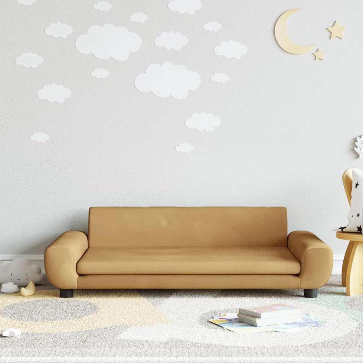 Kinderbank, slaapbank, kinderbed, mini-sofa, kinderbank, kinderbank, kinderstoel, chaise longue, bruin, 100 x 54 x 33 cm, fluweel