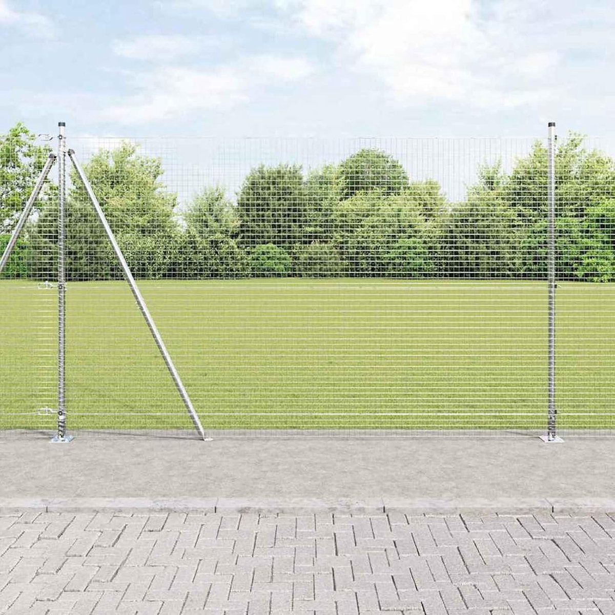 Welded Wire Fence 3352327 met 13 flenspalen, 1,4 x 25 m, verzinkt staal, hekpalen, tuinhek, draadomheining voor tijdelijke hekken, groentebedden, kippenhokken, weidegrond