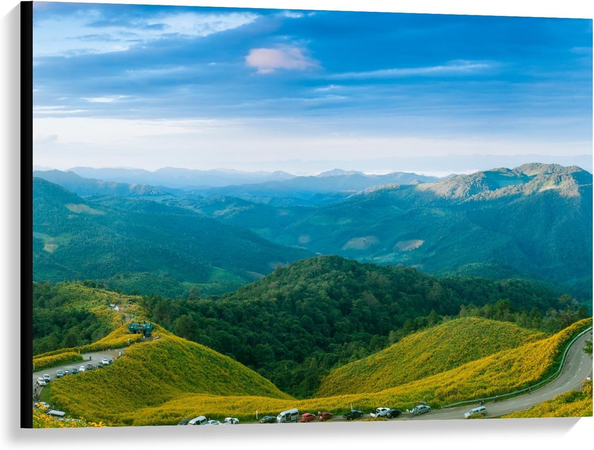 - Bergen - Landschap - Wolken - Groen - 100x75 cm Foto op Canvas Schilderij (Wanddecoratie op Canvas)