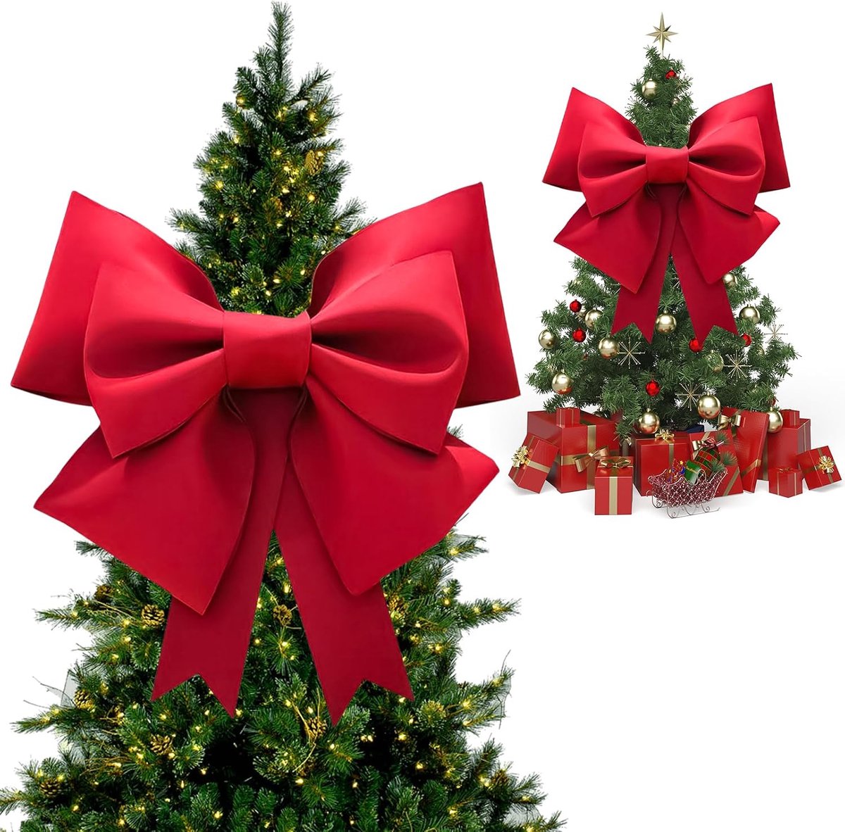 grote strik, kerstboomdecoratie, kerststrikken, rode kerststrikken, grote strikken voor kerstboom, kerstcadeaus (rood)