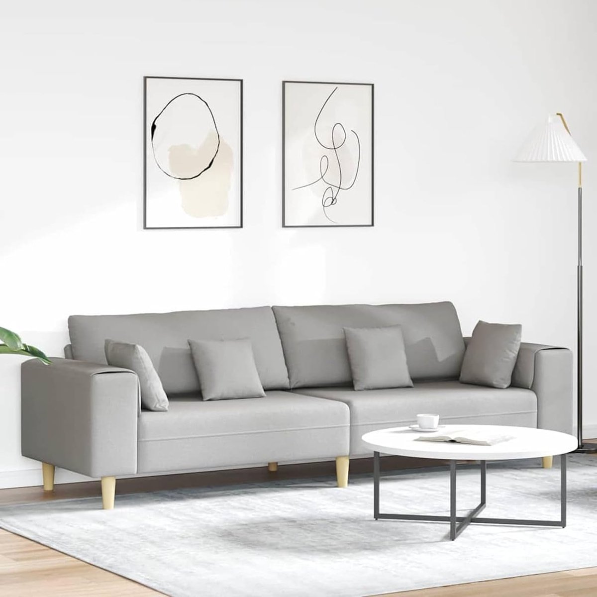 Stoffen bank met kussen, wolkengrijs, 208 cm, stoffering, zitgroepen, bank voor woonkamer, appartement, kantoor, logeerkamer, entree, 3335151