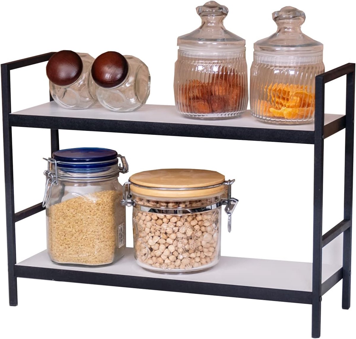Modern Rek Van Hout in Wit of Eiken-Look Met Metalen Frame Voor Keuken en Badkamer, Cosmetica, Decoratief, Kantoor (Wit)