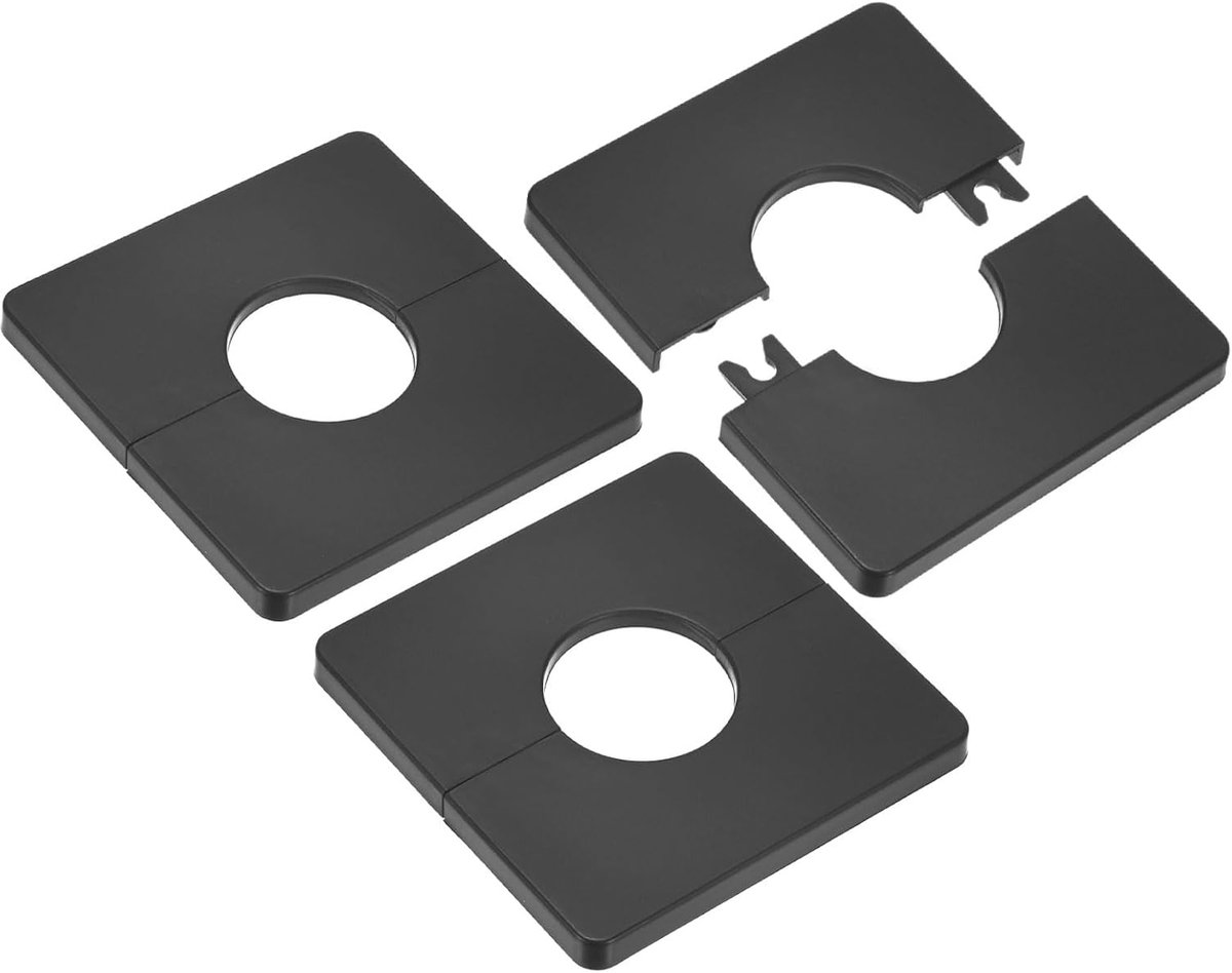 3-Pack Muur Split Flens, ABS vierkante zelfklevende rozet plaat cover gesp voor 32 mm/1,26 inch diameter pijp accessoires/vloer/plafond, sanitair afdekplaten [zwart, 7 mm/0,28 inch H]