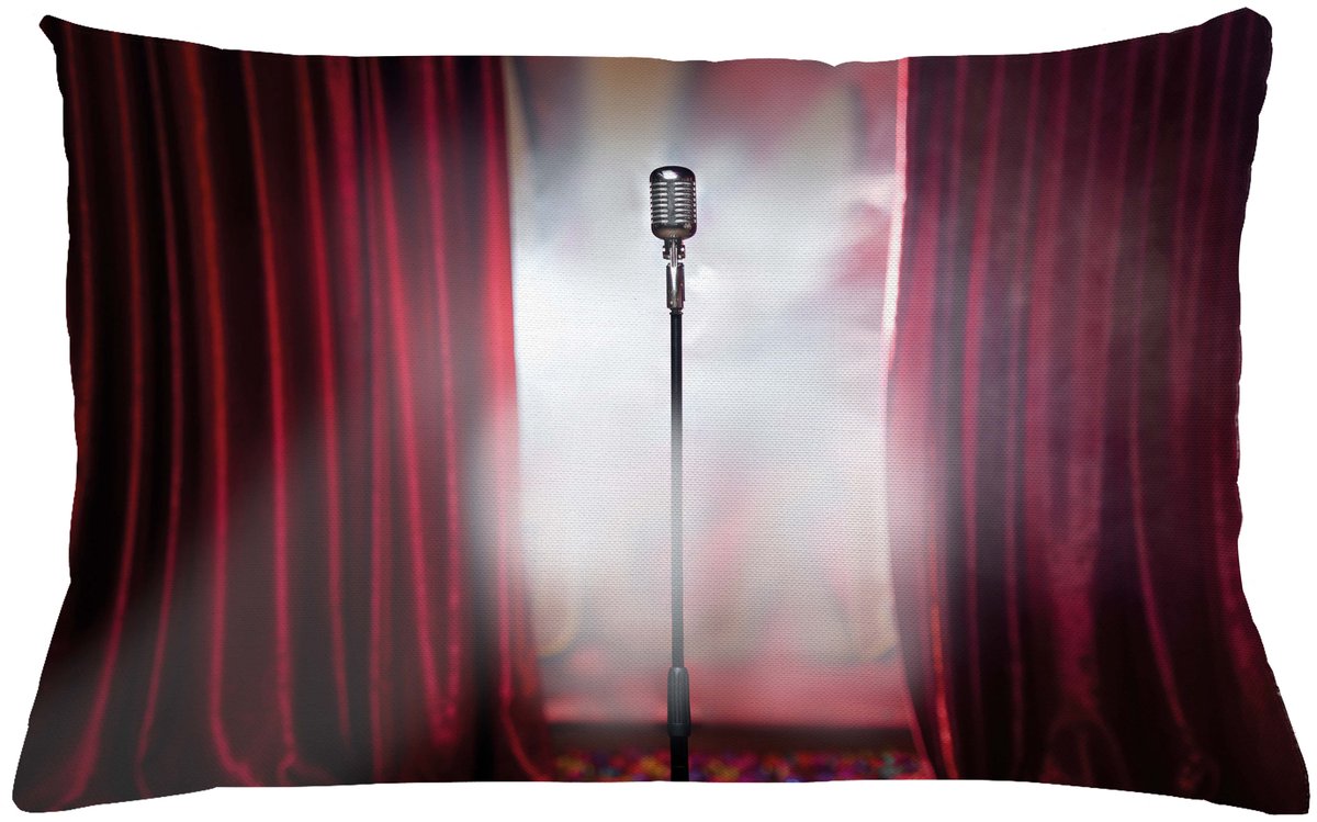 ABAKUHAUS Muzikale Theatre Sierkussenhoes, Microphone op Smoky Stage Muziek Performance Singer Entertainment, Decoratieve Rechthoekige Sierkussenhoes, 65 x 40 cm, Bordeaux Wit