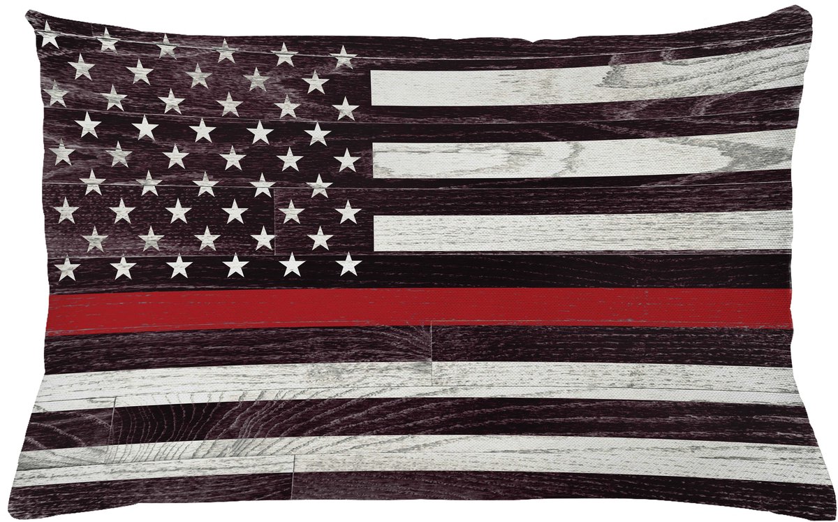ABAKUHAUS Amerikaans Vlag Sierkussenhoes, US Firefighter Support met Grunge Houten Sterren en Strepen, Decoratieve Rechthoekige Sierkussenhoes, 65 x 40 cm, Coconut Donker Mauve Vermiljoen