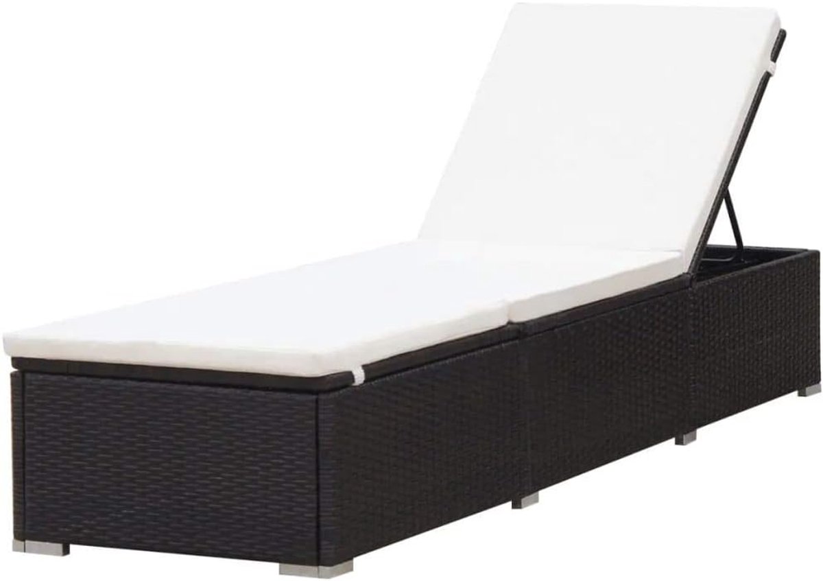 Zonneligstoel met kussen, relaxstoel, rotan ligstoel, strandstoel, ligstoel (bruin en crèmewit, 195 x 60 x 31 cm)