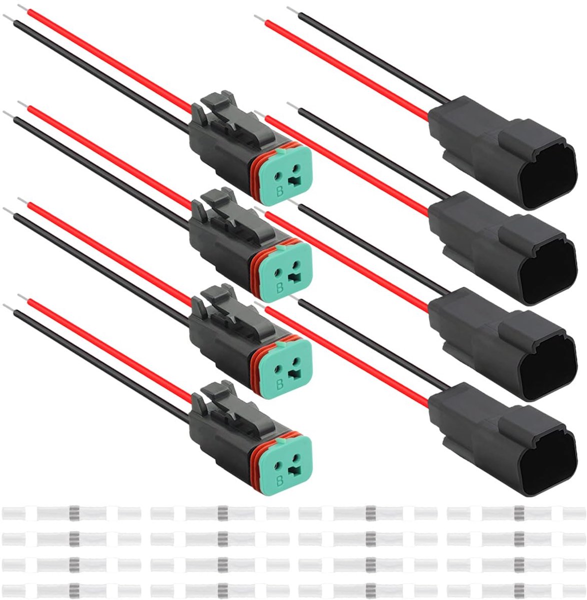 4 stuks waterdichte auto-DT-serie elektrische kabelverbinders voor Duitse 2-polige 16 AWG stekker & bus voor auto/vrachtwagen/boot led-lichtstrips met krimpkous