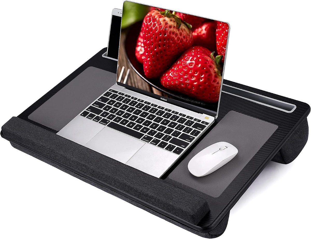 Desk - Laptopbed, laptopbureau met muis en polssteun voor notebook, MacBook, tablet, bed, bank, werken, schrijven, gamen, tekenen (Carbon Black 26,4 inch, geschikt voor laptops tot 17 inch)