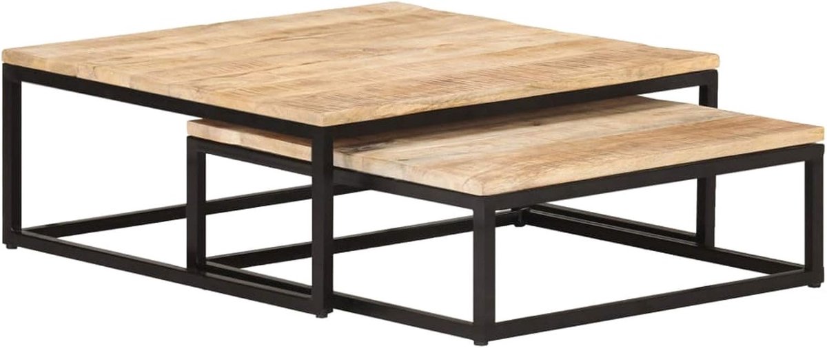 Set van 2 bijzettafels, koffietafel, koffietafel, koffietafel, koffietafel, set van 2, massief mango