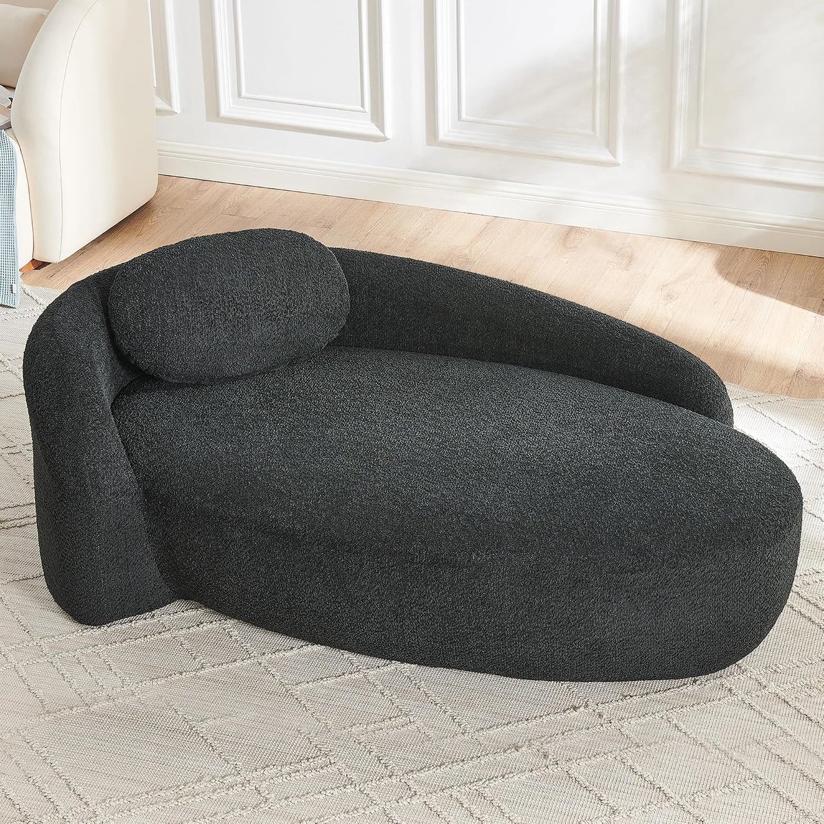 Teddybontbank, gezellige loungebank met schuim met hoge dichtheid, zachte woonkamerbank voor appartement, slaapkamer en kantoor, zwart (zwart)