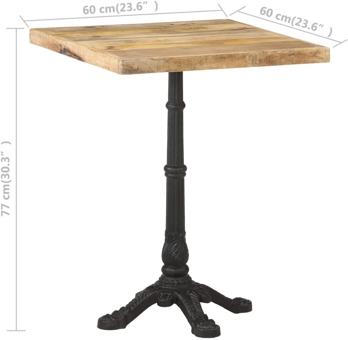 Familietafel familie eettafel voor keuken 60x60x77 cm ruw mangohout