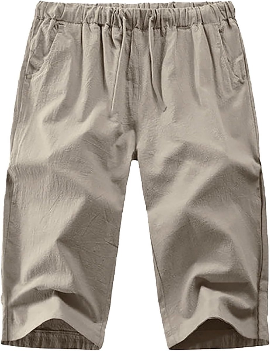 Linnen capribroek voor heren, losse harembroek met trekkoord, strandbroek, yogabroek