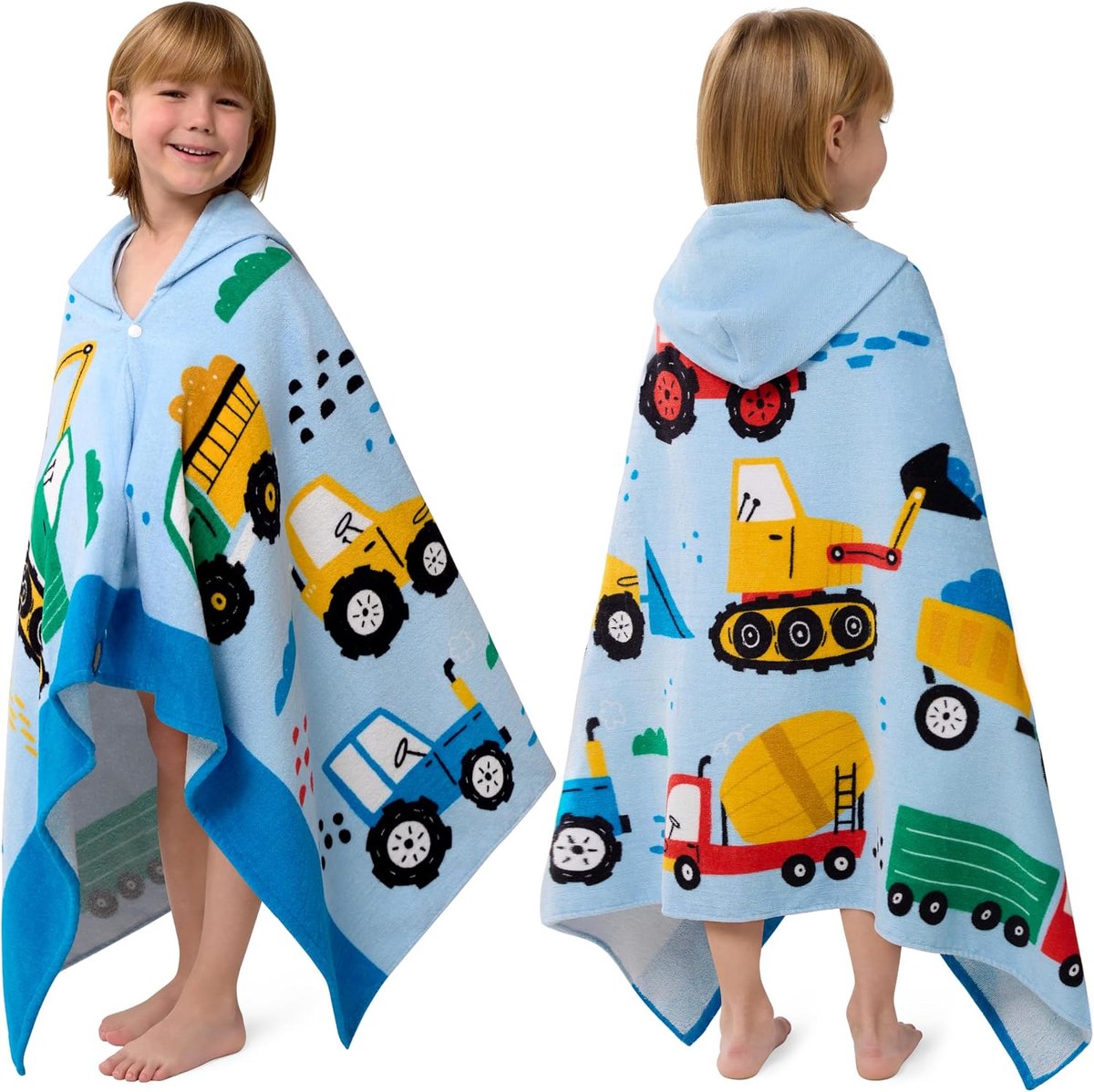 Ingenieurvoertuigen badponcho kinderen strandhanddoek 127 x 77 cm badponcho kinderen - zachte katoenen badhanddoek voor kinderen van 3-10 jaar - absorberende handdoek